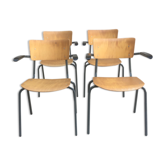 Set of 4 vintage chairs with armrests