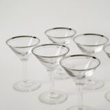 Set of 6 cocktail / martini glasses, chrome rim, Art Deco, 1930s