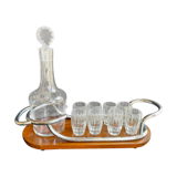 Liquor cabaret - Art Deco - Blown and cut crystal, mahogany or ebony macassar and stainless steel