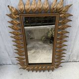 Vintage gold metal mirror with leaves from the 1950s.