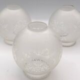 Set of 3 globes with matte glass lampshades and engraved decoration