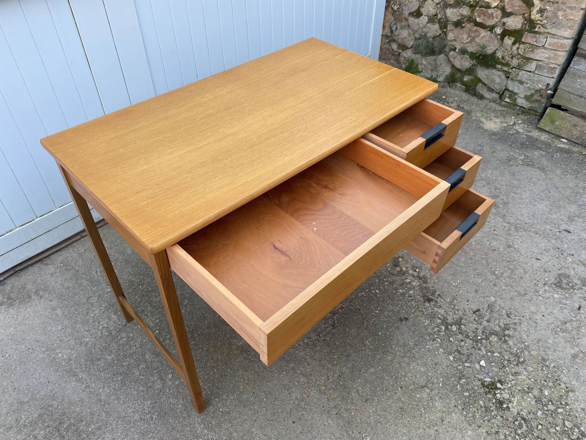 Scandinavian desk in light teak wood with 3 + 1 drawers, vintage from the 60s