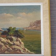 Landscape painting of the Calanques in the Mediterranean signed by Alberti.