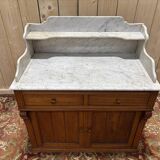 Meuble de toilette en noyer et marbre de carrare