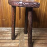 Vintage half moon wooden tripod milking stool #a580