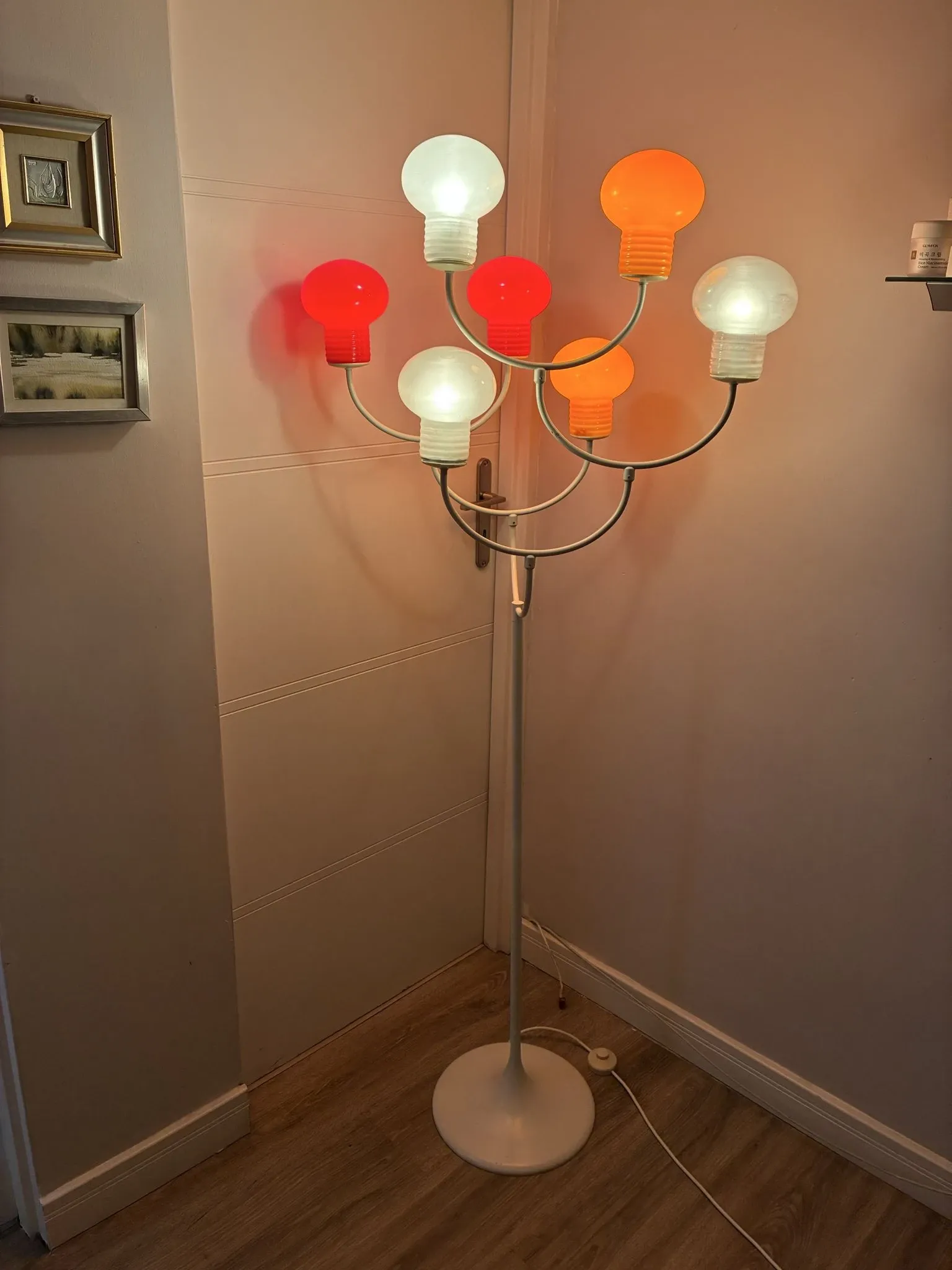 Eva Renée Nele floor lamp for Temde, seven glass bulb shades, 1960s
