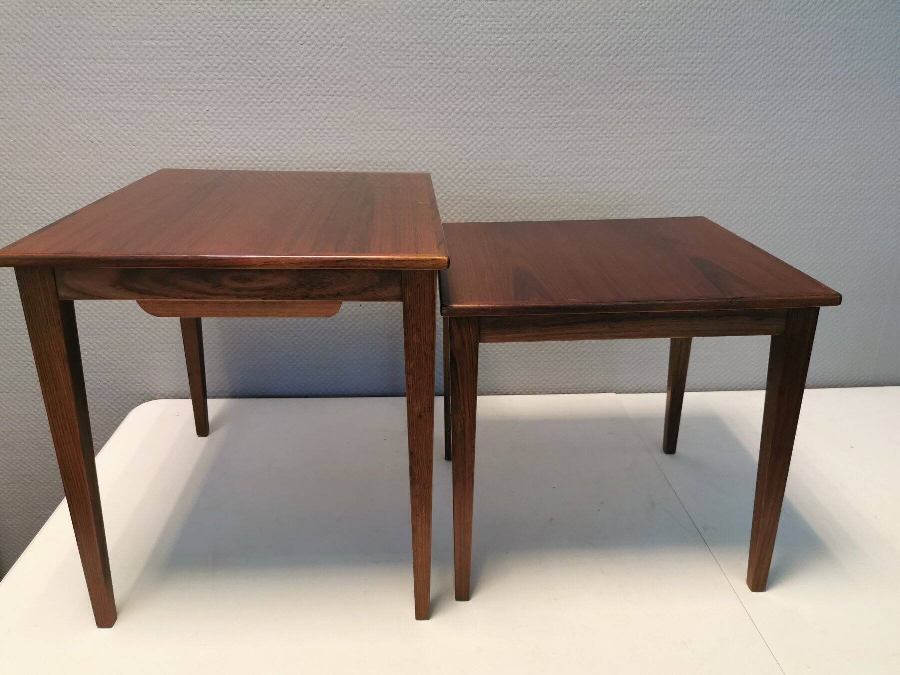 Set of two mid-century side tables in rosewood designed by bent silberg for furniture of denmark.