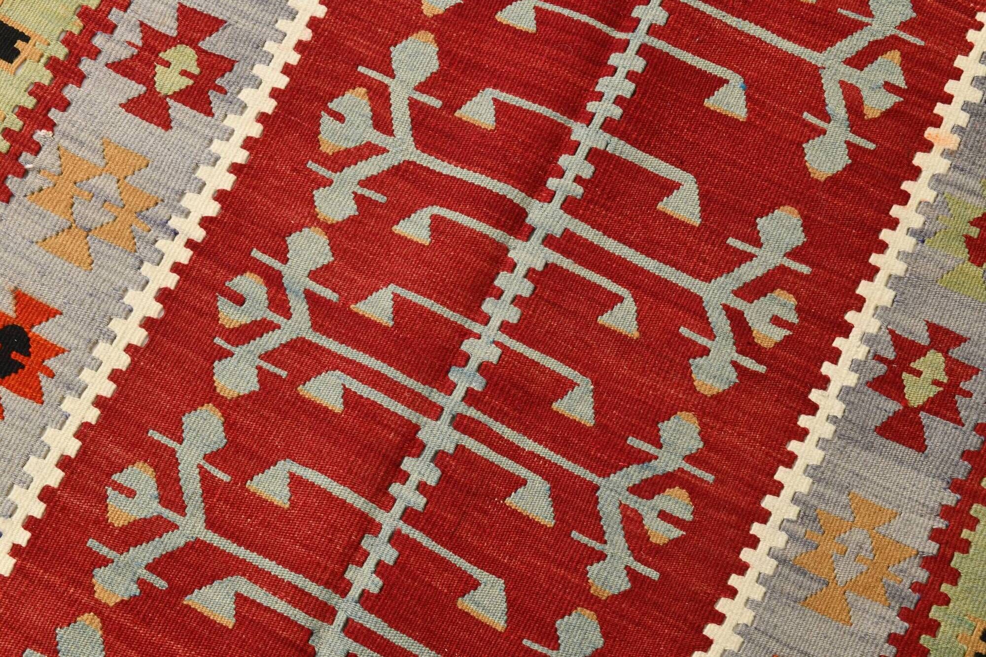 3x5 Red Green Tribal Vintage Kilim Rug, 88x147Cm