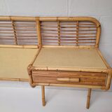 Rattan headboard with vintage bedside tables 1960