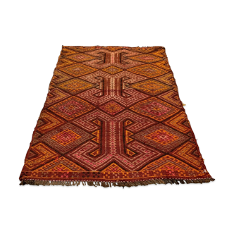 Small Vintage Turkish Kilim 100x67 cm Shabby Wool Kelim Rug Brown Red Purple