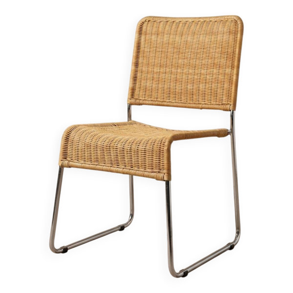 Chaise vintage en osier et chrome  Années 70