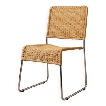 Chaise vintage en osier et chrome  Années 70
