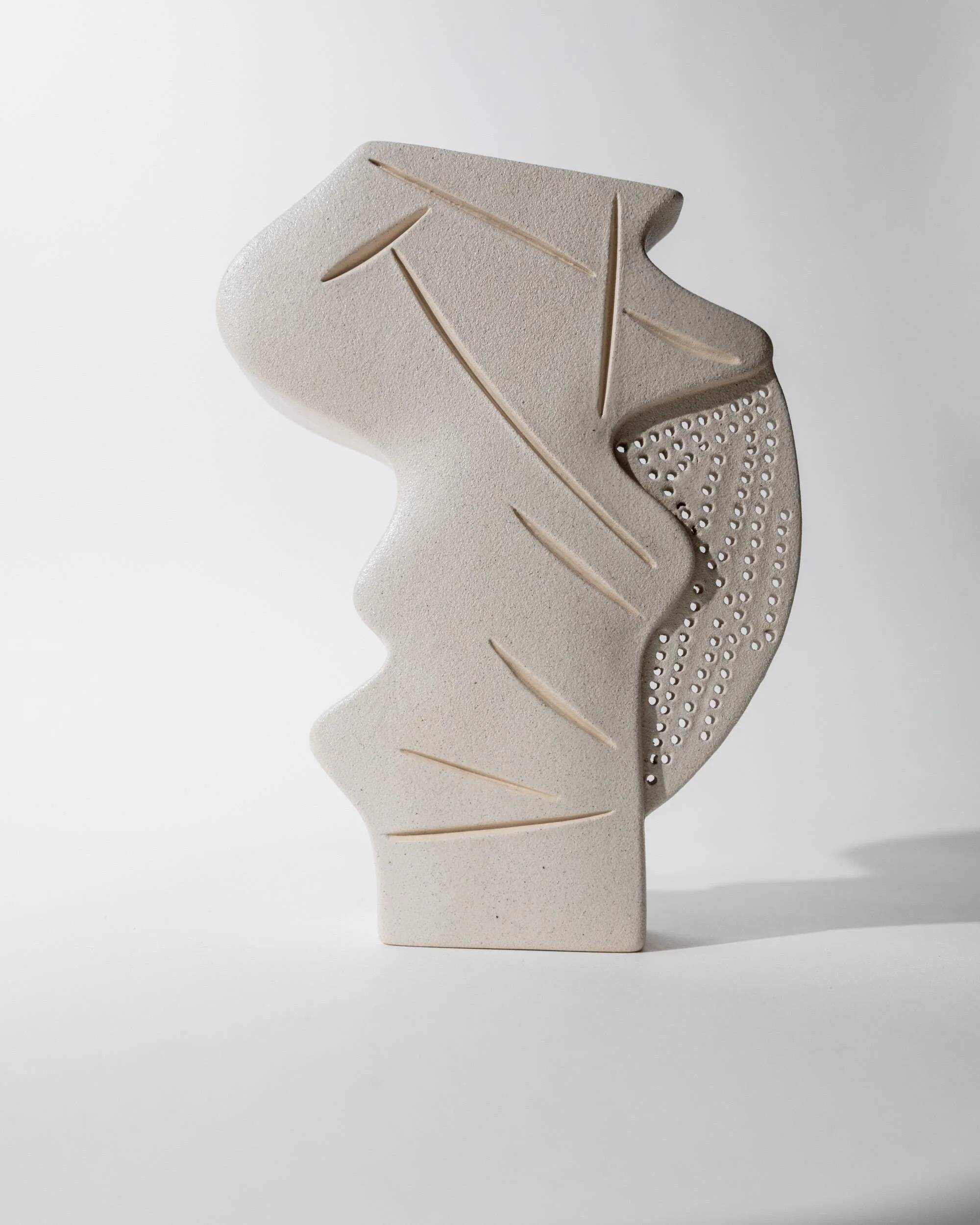 Vintage 1970s studio ceramic vase, stoneware with an abstract openwork shape.