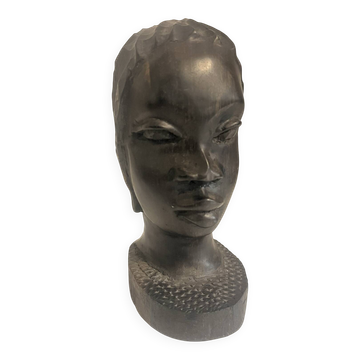 Sculpture bois buste femme africaine en ébène