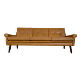 Vintage danish retro svend skipper 3 person sofa in light cognac leather