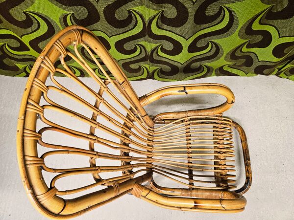 Chaise à bascule italienne 1960 bambou et rotin