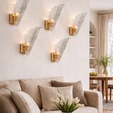 Set of 5 Vintage Italian Murano Glass Wall Lamps, Gold Plated, 1970s