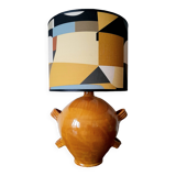 Large glazed pottery lamp and custom lampshade