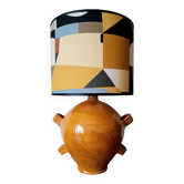 Grande lampe poterie vernissée et abat-jour sur mesure
