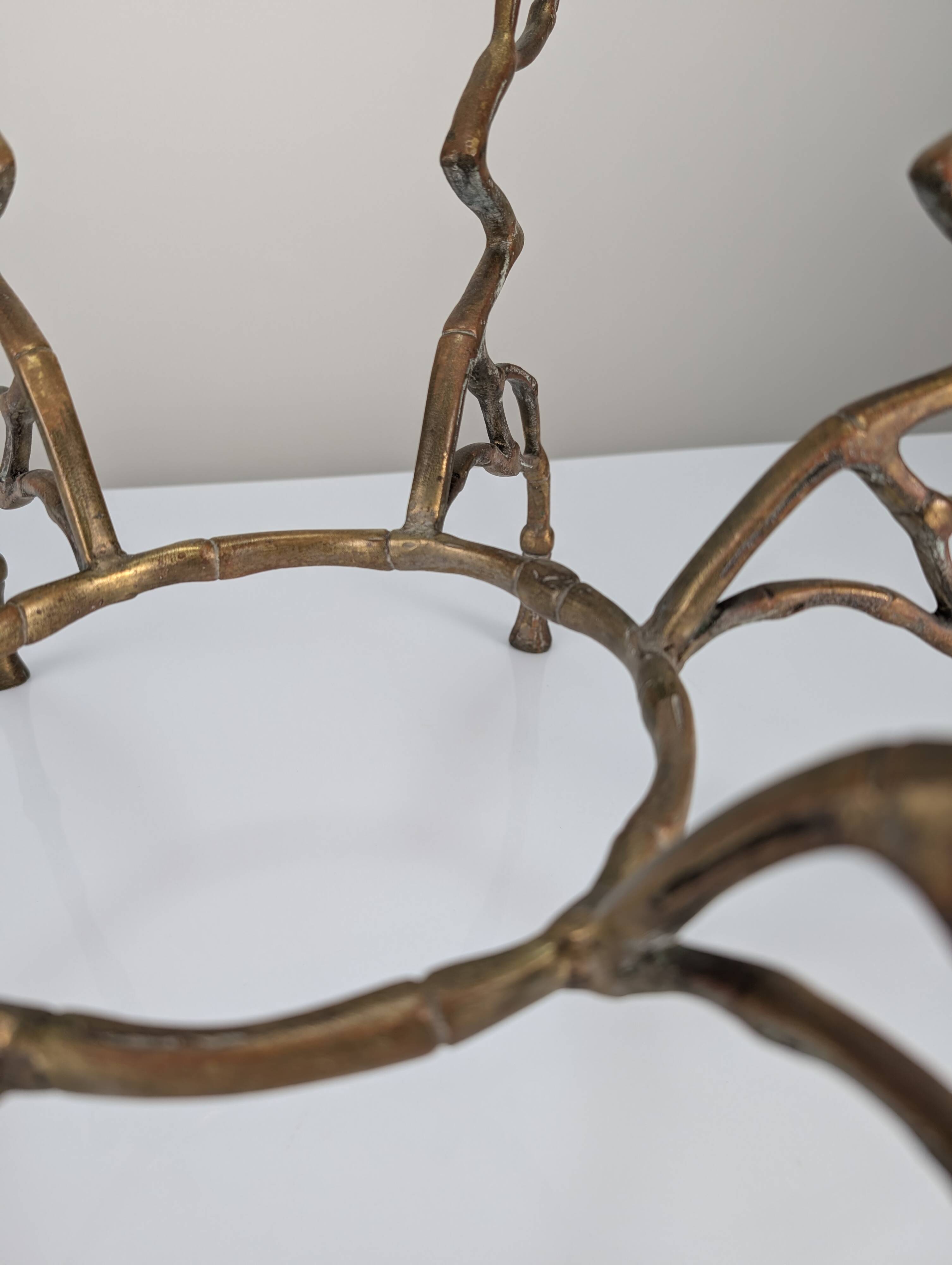 Zigzag Bronze Faux Bamboo Hollywood Regency Coffee Table, 1960s