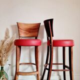Lot of 5 wooden bar top stools and leather seating