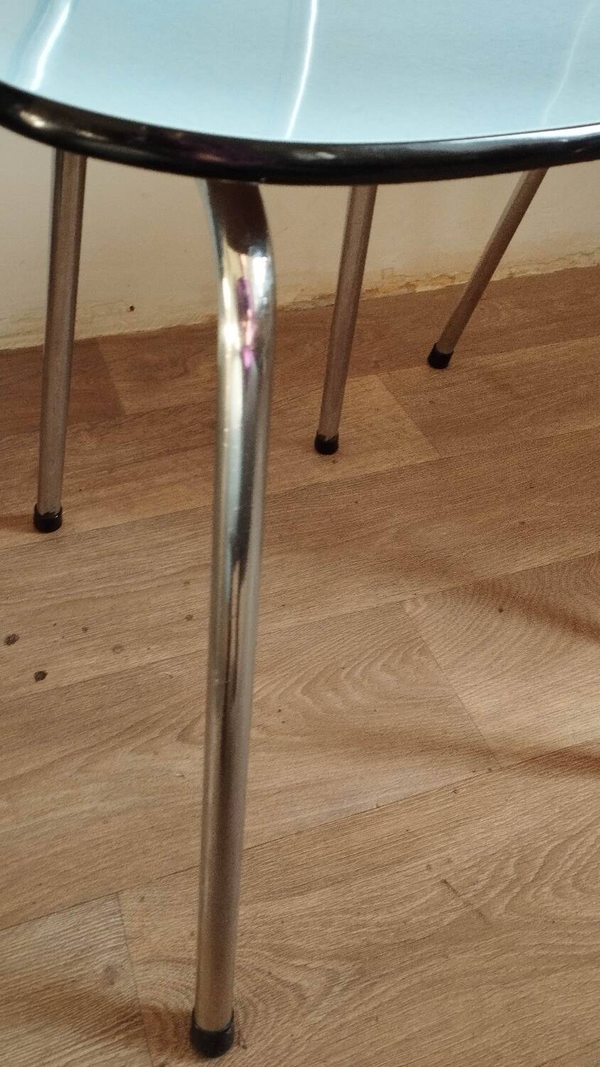 4 blue Formica chairs