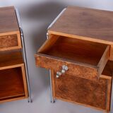 Restored Bauhaus Pair of Bed-Side Tables, Hynek Gottwald, Chrome, Czechia, 1930s