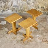 Series of 3 side tables in oak and pine