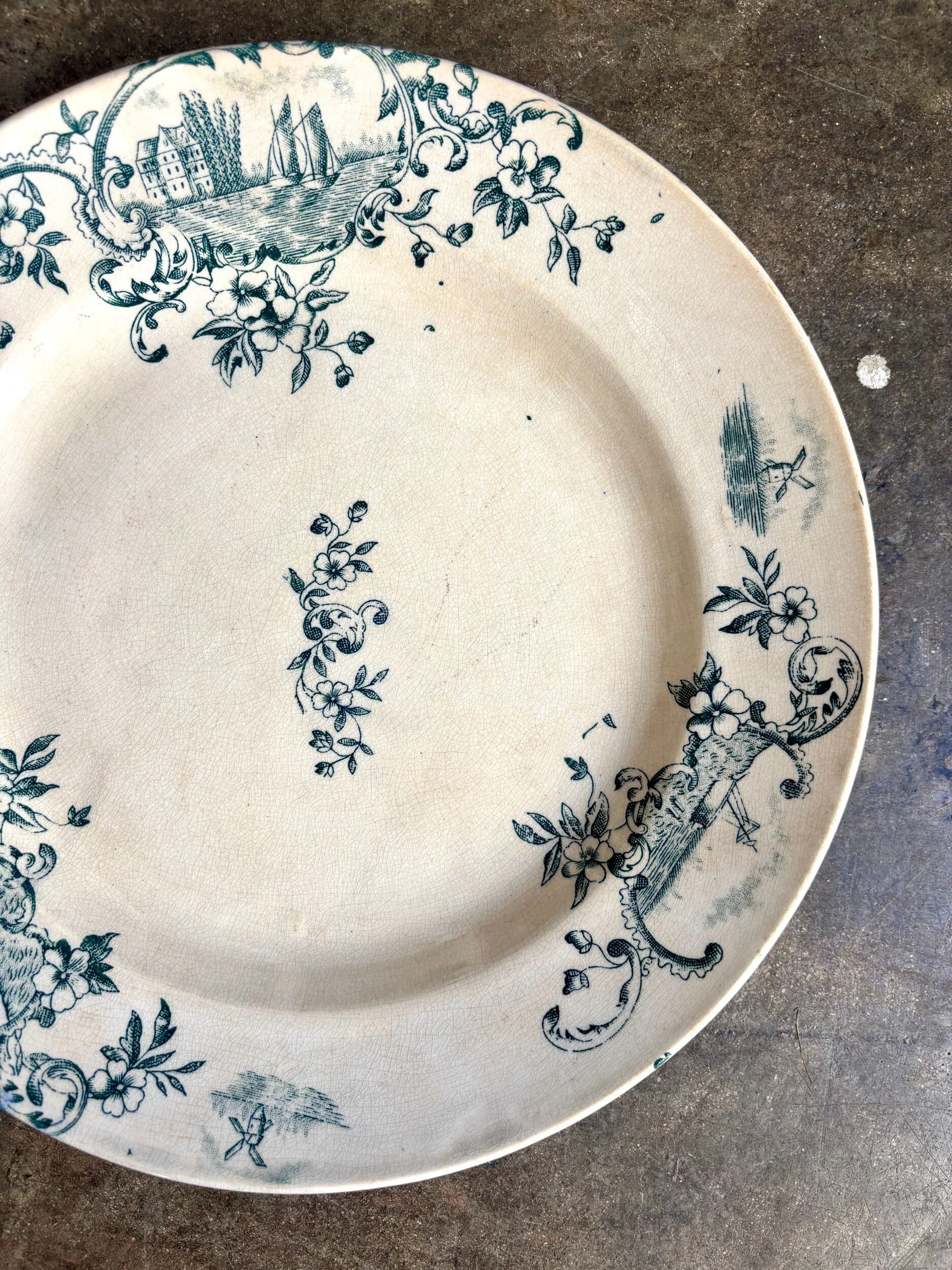 Round blue ironstone dish