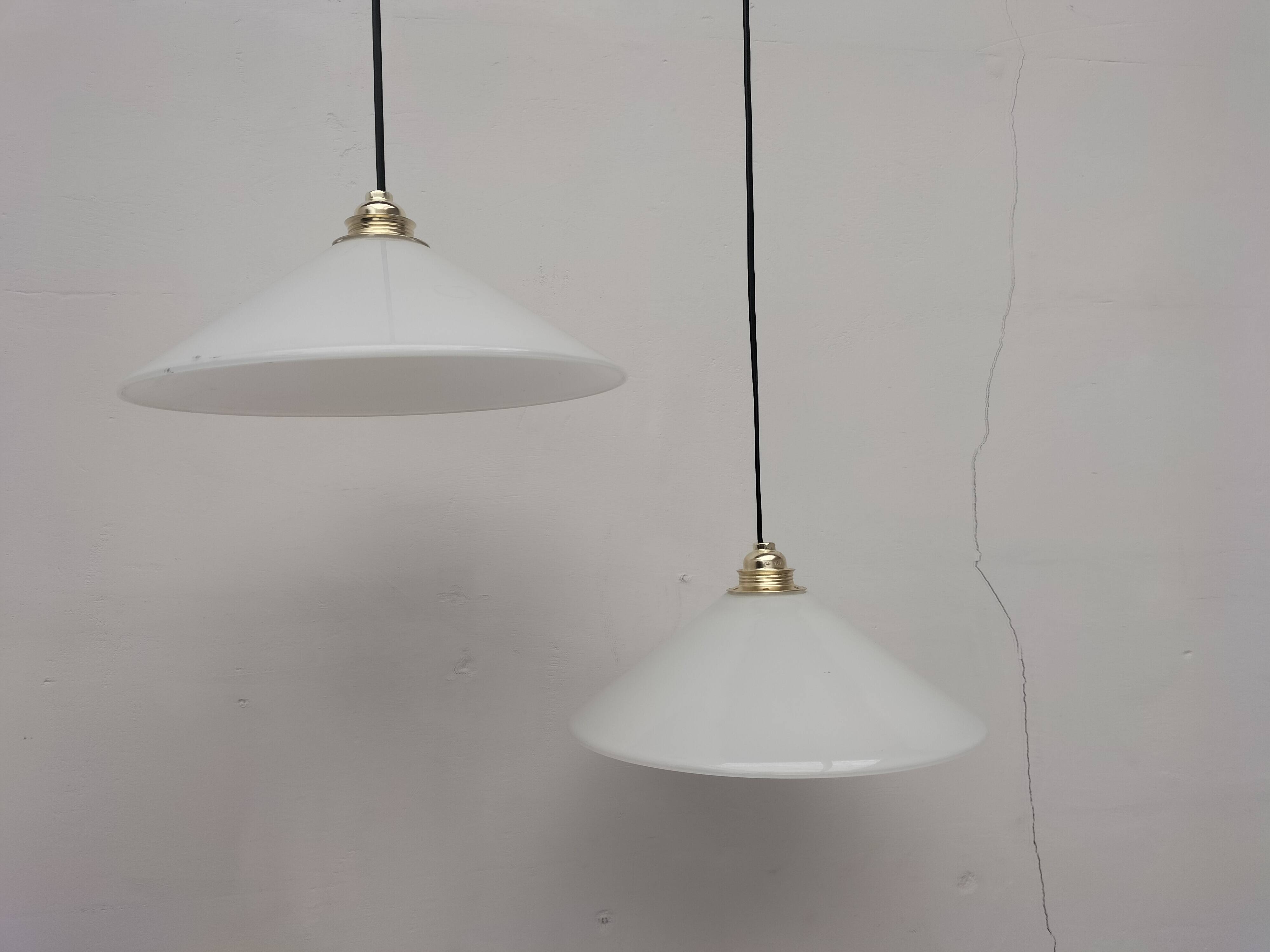 Pair of opaline pendant lights
