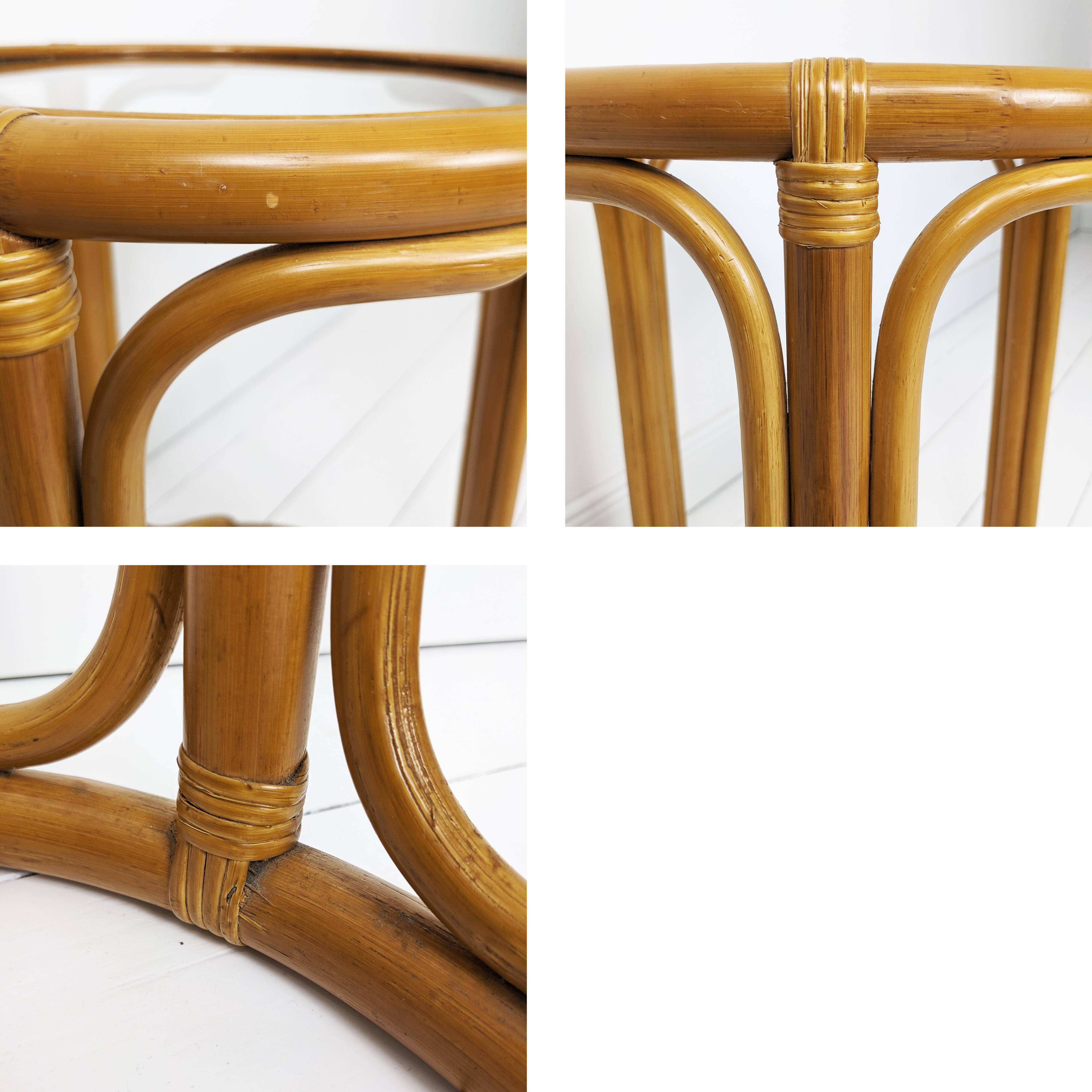 Table d'appoint bambou rond plateau en verre table basse midcentury boho salon petite table marron