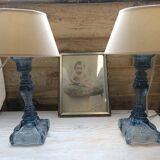 Paire de lampes en verre bleuté