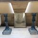 Paire de lampes en verre bleuté