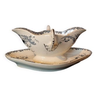 Old ceramic gravy boat earthenware hb&cie choisy le roi pornic 19th century model
