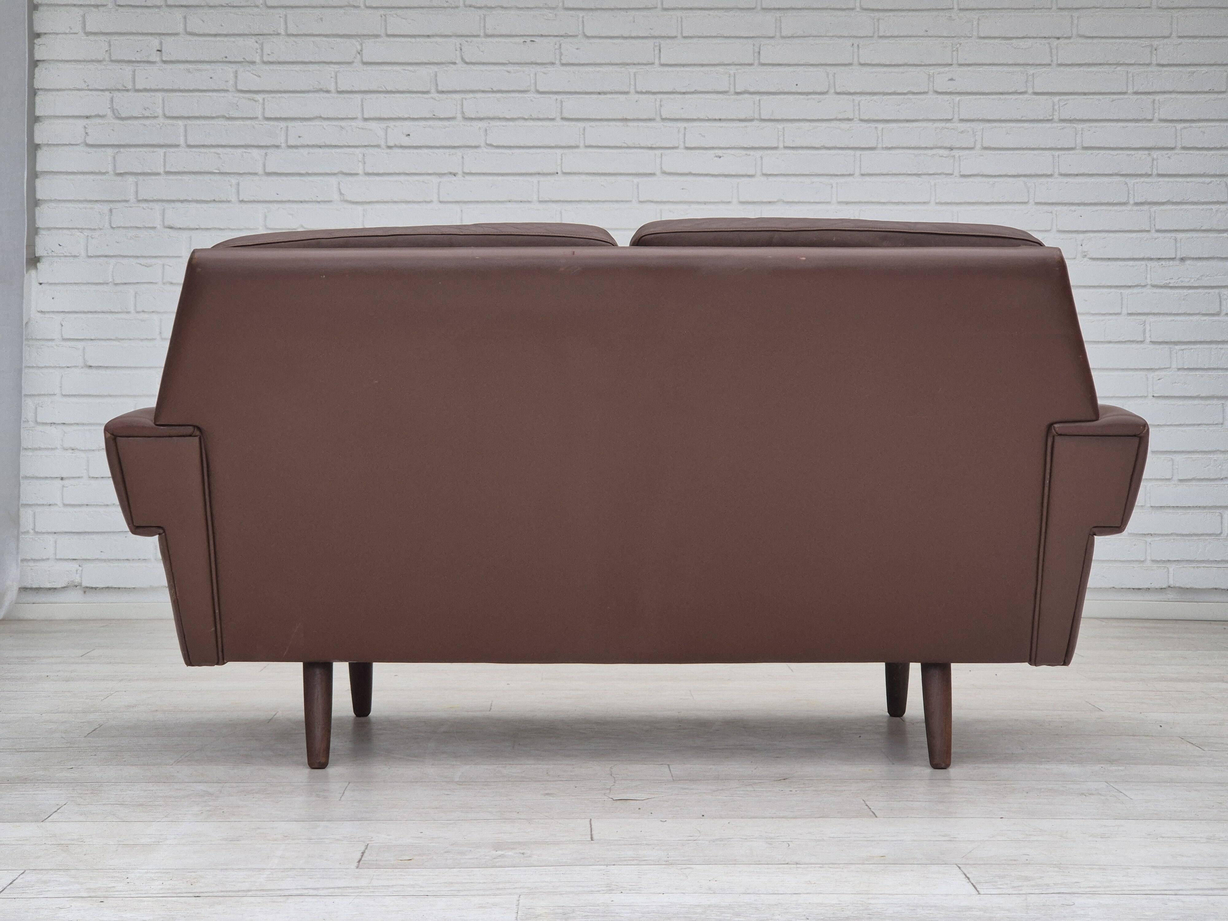 1970s, Danish 2-seater sofa, original brown leather.