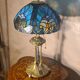 Antique lamp, patinated bronze, art nouveau, stained glass lampshade