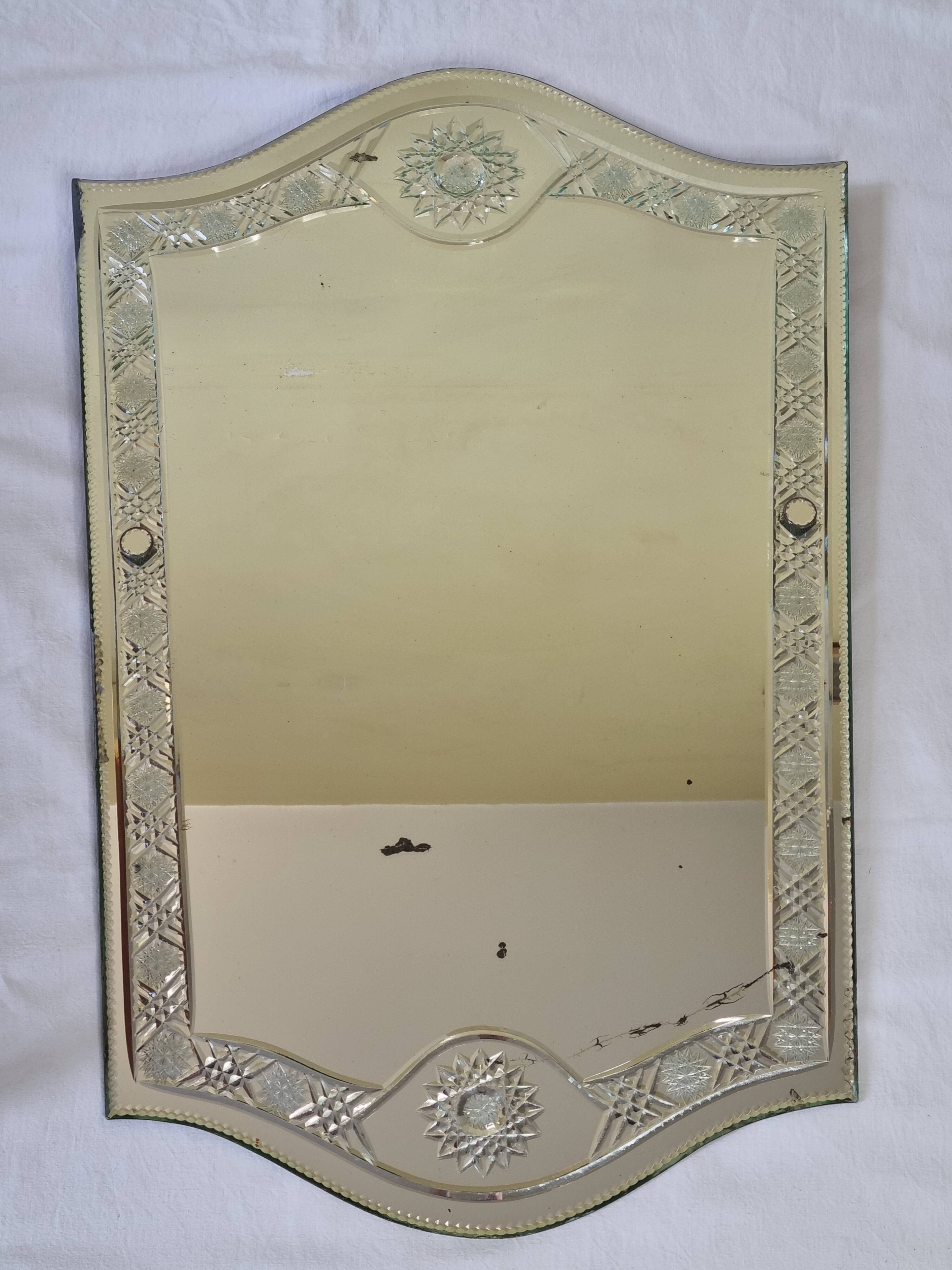 Large vintage Venetian style engraved mirror, 81 x 53 cm, 1950