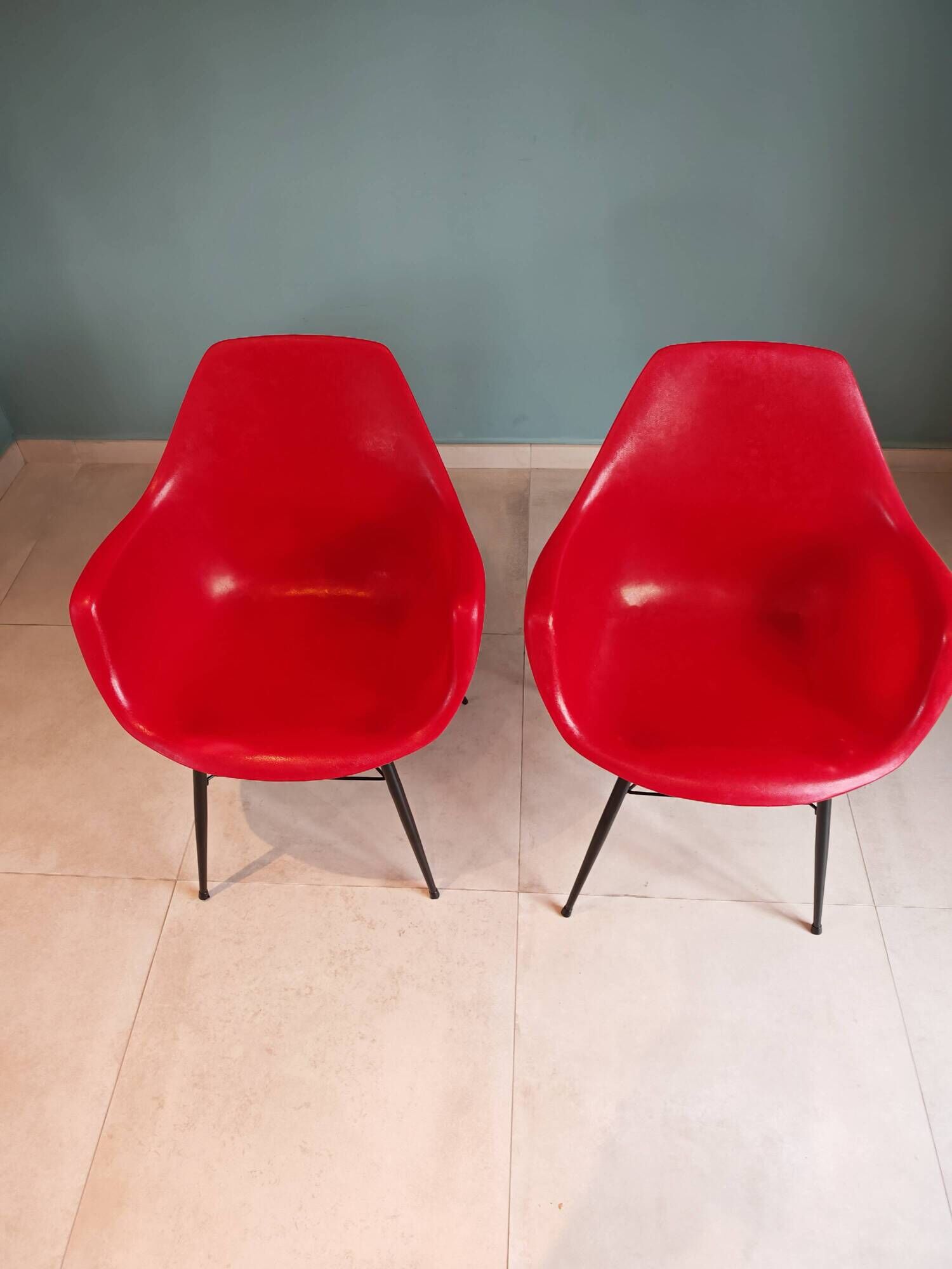 Pair of Vintage Space Age Red Armchairs 1970