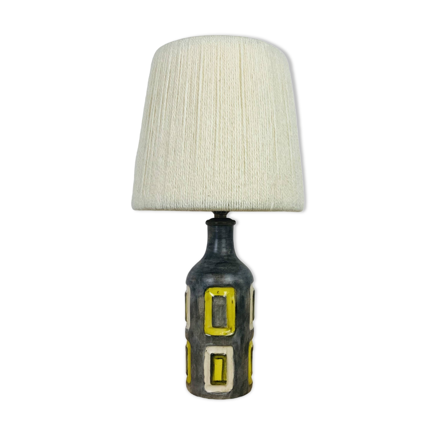 50s ceramic lamp, wool lampshade