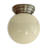 Plafonnier vintage globe boule en verre opaline blanche