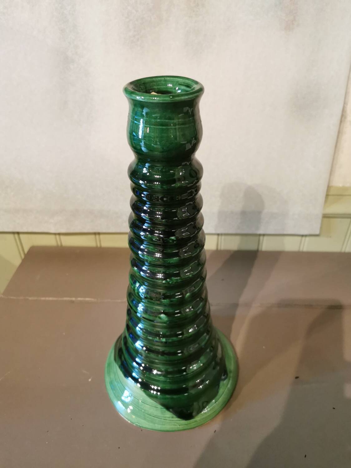 Large green ceramic candle holder Morocco