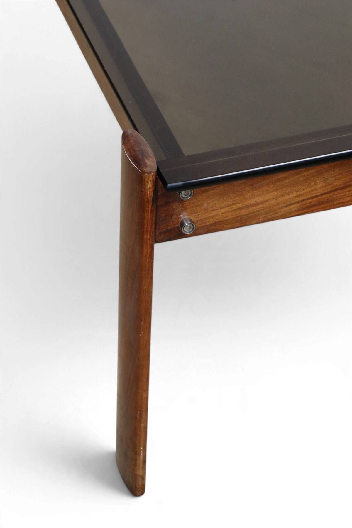 Percival Lafer coffee table in exotic wood and smoked glass – Brazil, 1970