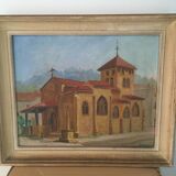 Oil on panel representing a church