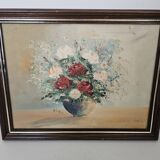 Oil painting on canvas, Bouquets of roses and tulips, signed Hire