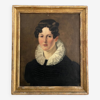 Huile sur toile, portrait d’une femme vers 1830