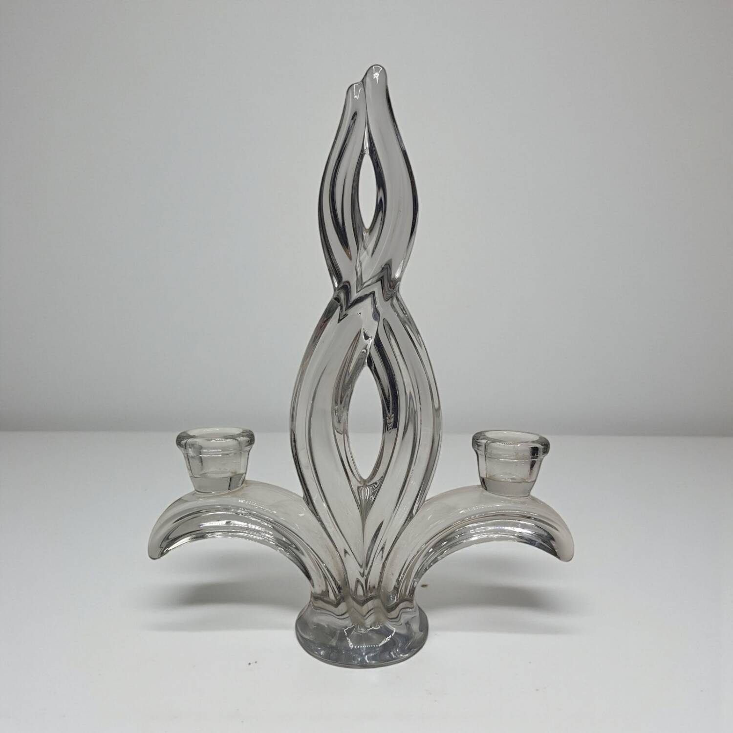 Vintage 1950s Art Deco Style Glass Candelabra - Sculptural Design