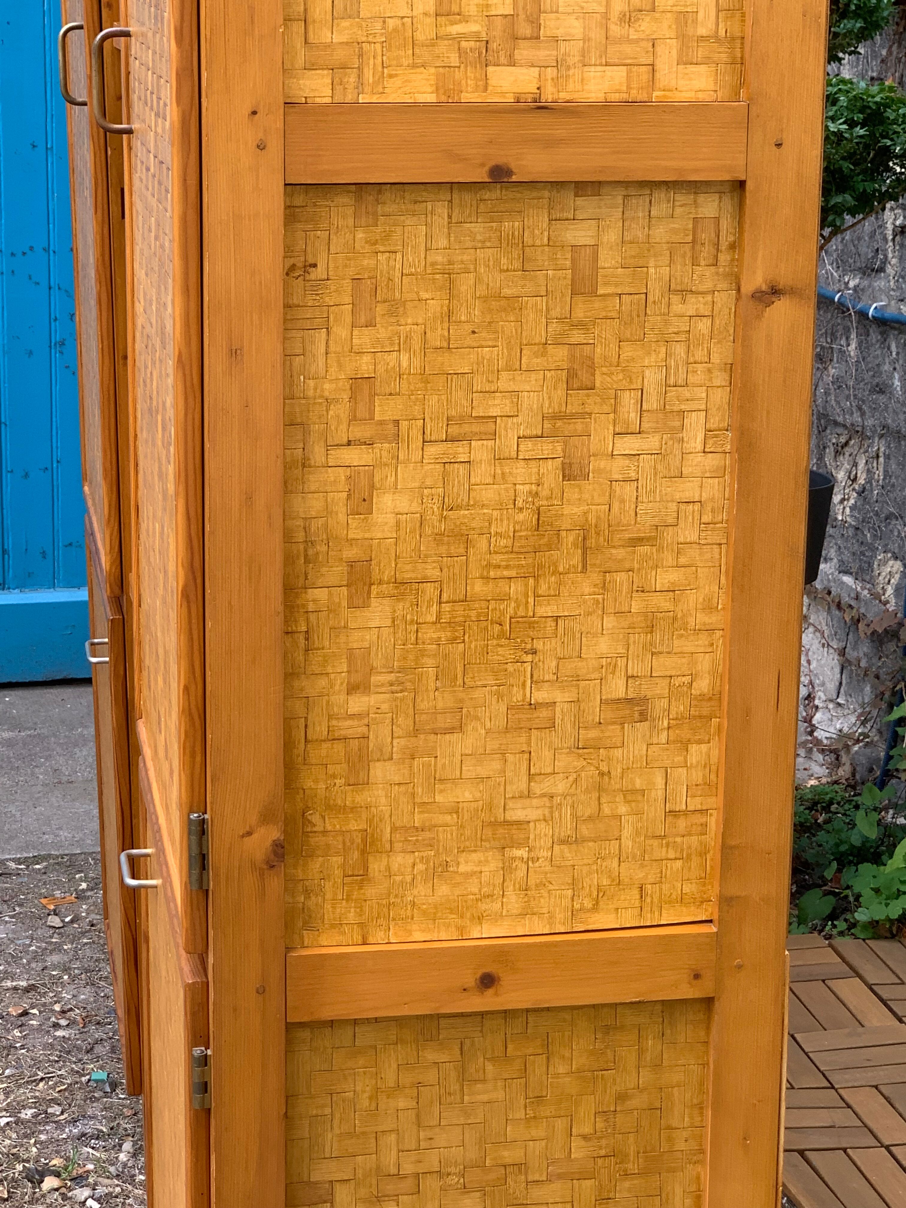 Bamboo cabinet woven and modular pine vintage 1960
