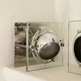 Set of 2 vintage chrome Space Age eyeball wall lights - 70s