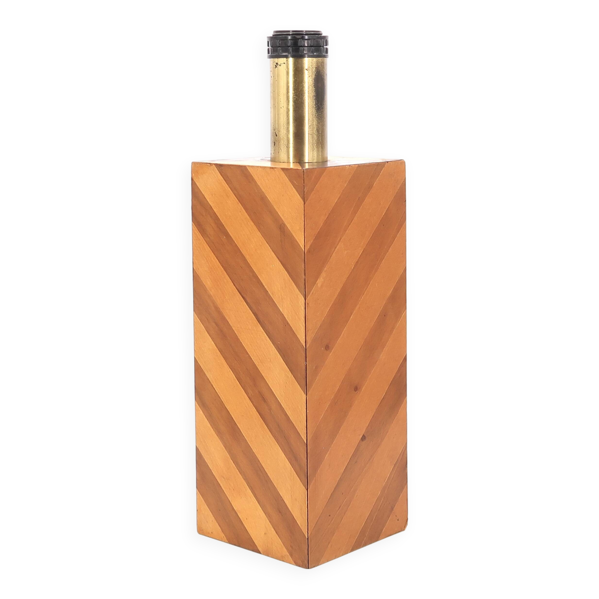 Imposant pied de lampe en marqueterie de bois, années 70