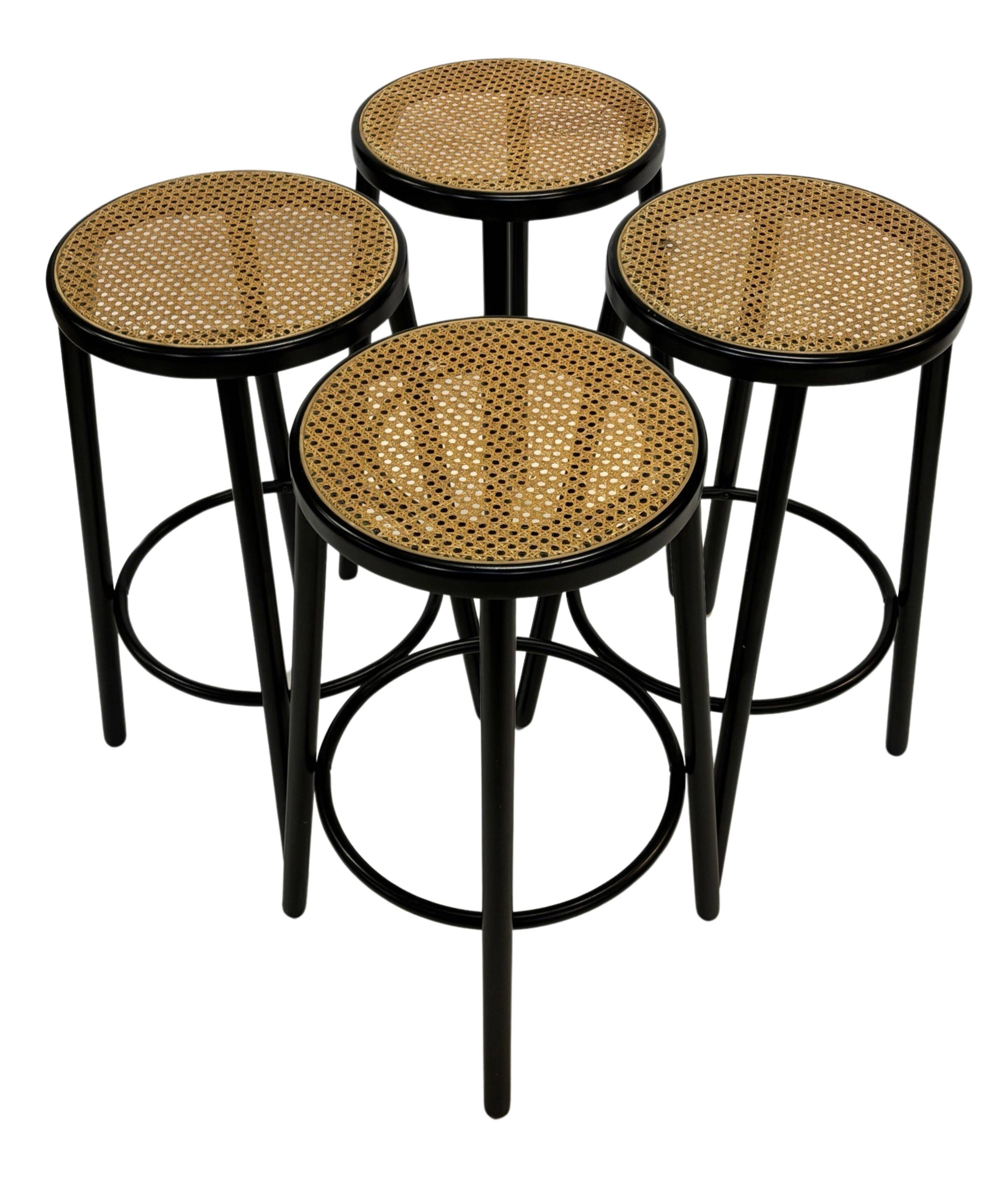 Set of four vintage bar stools - webbing Italian design